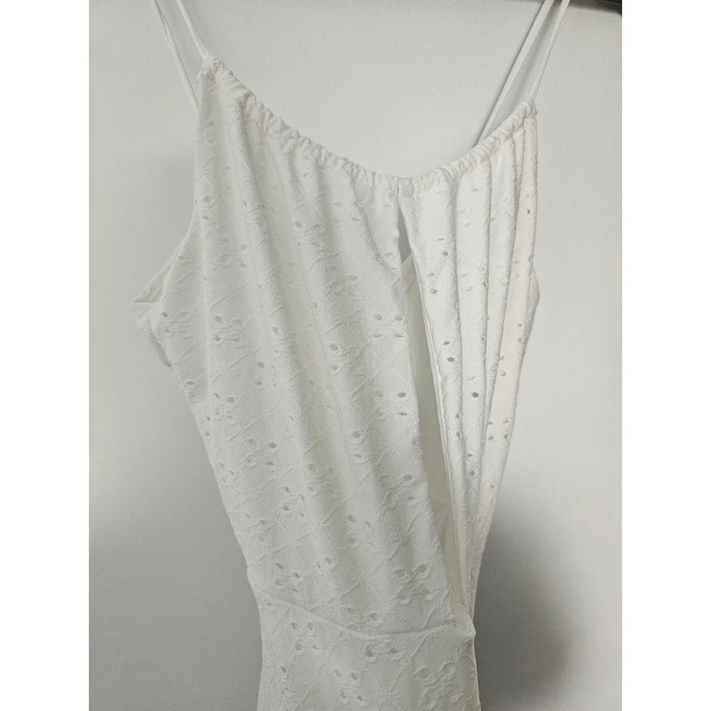 Cottagecore Noble U Eyelet Sun Dress Womens Small White Cutout Mini Boho Strappy